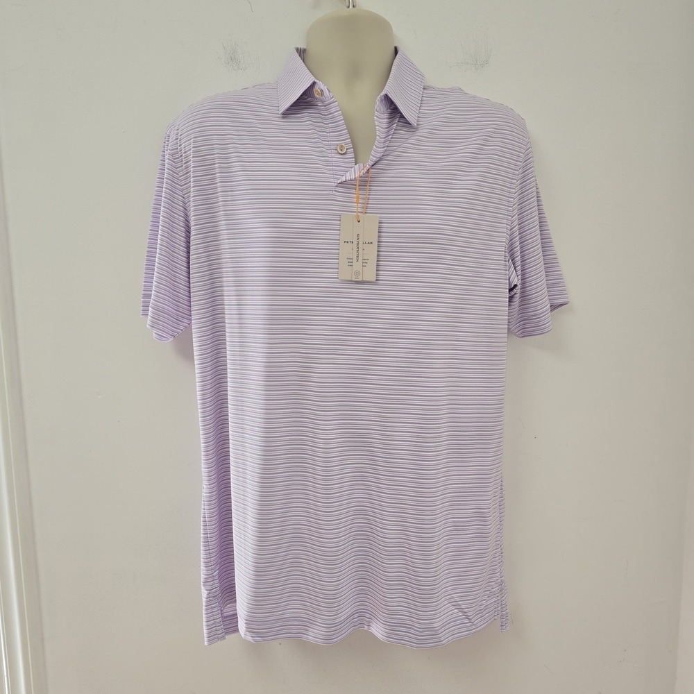 Peter Millar Featherweight UPF 50+ Polo Shirt Mens Sz M Purple Striped Golf NWT